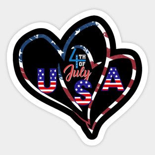 American Flag Hearts 4th of July Sticker